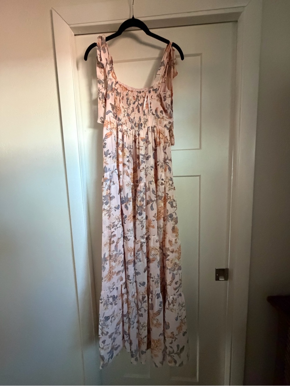 Lulus Floral Tie-Shoulder Maxi Dress in Blush Pink - Picture 4 of 5
